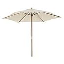 Outsunny 8FT Wood Patio Umbrella Round Market Umbrella Garden Parasol Canopy with Bamboo Ribs and Top Vent, Cream White