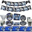 Video Game Party Supplies - Gamer Birthday Decoration Kit for Boys, Including HAPPY BIRTHDAY Banner, Plates, Cups, Napkins, Tablecloths, for Kid Birthday Decoration - Serves 20