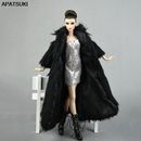 Doll Accessories Set Fur Black Coat & Silver Dress Fashion Clothes For 1/6 Dolls