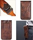 ConnectPoint Brown Texture 2 Pocket Pouch Waist Holster Pouch Genuine Leather Holster Double Mobile Pouch Belt Clip Cases Waist Bag Pack Compatible for Samsung Galaxy S Duos 2 S7582