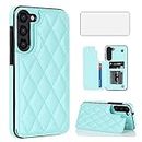 Asuwish Phone Case for Samsung Galaxy S23 5G Wallet Cover with Tempered Glass Screen Protector and Leather RFID Card Holder Stand Cell Accessories S 23 23S GS23 G5 SM-S911U 6.1 inch Women Mint Green
