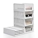 BTGGG 4 Pack Wardrobe Storage Organiser Stackable Drawer Organizer Collapsible Storage Boxes for Shelves, Easy Pull Out Drawer Dividers for Closet, Cabinet, Pantry, Laundry Study Room Organization