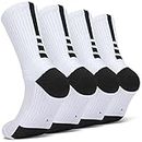 Finerview Elite Basketball Socks, 4 Pack Cushion Performance Crew Athletic Socks for Adult & Youth Kids, White, Medium