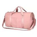 Storite Nylon 46 cm Imported Foldable Travel Duffel Bag, Sports Gym Duffle Bag, Shoulder Handbag for Women, Outdoor Weekend Bag with Shoe and Wet Clothes Compartments (Pink,46x23x23 cm)