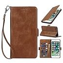 Cavor Luxury PU Leather Wallet for iPhone 6 plus Back Cover, for iPhone 6s plus 5.5'' Case, Flip Folio Cover with [Kickstand Feature] [Card Slots Holder] [Wrist Strap Lanyard] [Magnetic Closure] [RFID Blocking] Shockproof Protective Phone Case for iPhone 6plus/ 6s plus-Brown