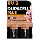 Duracell Plus 9V Batteries (Pack of 2) - Alkaline - 100% Life Guaranteed - Reliability For Everyday Devices - 0% Plastic Packaging - 5 Year Storage - 6LR61 MN1604