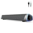 SOULION R30 Computer Speakers, Colorful LED Lights with Switch Button, Surround Sound Portable Computer Sound Bar Speakers for Desktop, Gray