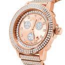 Men's Full Stainless Steel Genuine Diamond Dial Rose Gold Tone Watch 54mm W/Date
