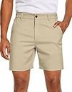 SPECIALMAGIC Mens Hybrid Shorts 7 inch Golf Shorts Dress Shorts Stretch Flat Front Quick Dry Lightweight Hiking Casual Chino with Pockets (Beige, 32)