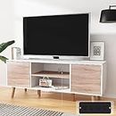 Gdvsclr TV Stand with Power Outlet, Modern Entertainment Center for 32/43/50/55/60 Inchs TVs, TV Stands for Living Room, with Hidden Storage Cabinet & Removable Shelves, White & Oak