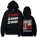 GERRIT Hoodies for Men And Women 21 Savage Printed Hip Hop Pullover Fashion Casual Long Sleeve Sweatshirt Fan Gift (l,Nero)