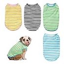 Puppy T Shirts 4-Pack, Pet Dog Striped T-shirt, Cotton Dog T Shirt, Dog Clothes Pet Striped T-Shirt for Medium Large dogs