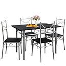 CASARIA® Conjunto Mesa y 4 sillas Paul Muebles de Cocina Comedor Negro Mesa MDF Resistente 110x70cm
