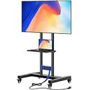 Greenstell TV Stand with Power Outlet, Mobile TV Cart on Wheels for 32-85 inch LED LCD Flat Curved Panel Screens TVs up to 132 lbs, Height Adjustable Rolling TV Stand with AV Shelf, Max VESA 600x400mm