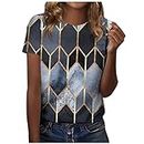 Women's Short Sleeve Shirts 2024 Summer Fashion Pullover Casual Round Neck T Shirt Plus Size Printed Blouse Tees Womens White T Shirts Short Sleeve（3-Navy,M）