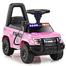 OLAKIDS Ride On Push Police Car, Toddler Foot-to-Floor Sliding Toy with Steering Wheel, Megaphone, Horn, Headlights, Under Seat Storage, Kids Racer Walking Gift for Boys Girls 3+ Years Old (Pink)