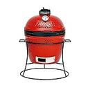 Kamado Joe® Joe Jr Premium 13.5-inch Portable Ceramic Charcoal BBQ Grill and Smoker with Grill Stand, Stainless Steel Cooking Grate, Heat Deflectors and Ash Tool in Red, Model KJ13RH
