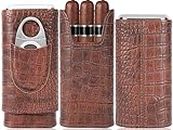 Tragbare Zigarrenhumidor-Box mit Zedernholzfutter und Zigarrenschneider elegante Zigarrenbox Zigarrenzubehör hochwertiges braunes Leder mit Krokodil-Textur, perfekt für Zigarrenliebhaber (gelb-braun)