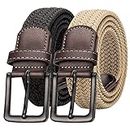2 Pack Mens Mens Elastic Belt, Braided Golf Belt For Men, Canvas Fabric Stretch Belt For Father's Day