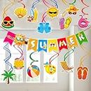 Zyozique ® Summer Party Decorations Kit, Summer Pool Party Decorations Combo - Beach Party Decorations Banner & Colorful Hanging Swirls (Pack Of 15)