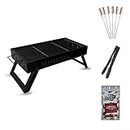 Peng Essentials GrillPorter Briefcase Barbeque grill set for home & Outdoor | Portable, Easy Assemble, Efficient Heat & Smoke Circulation | Charcoal Griller BBQ With 6 Skewers, 1 Tong & 2 Pack Spcies