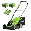 Greenworks 40V Cordless Lawnmower for Lawns up to 400m², 35cm Cutting Width, 40L Bag PLUS Two 40V 2Ah Batteries & One Charger, 3 Year Guarantee-G40LM35K2X, Green