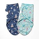 haus & kinder 100% Cotton Baby Swaddle Wrap for Newborn | Adjustable Easywrap Swaddle Blanket for 0-3 Months | Pack of 2 (Spacewalk - Vitamin Sea)