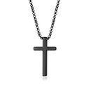 Stainless Steel Black Cross Necklace for Men, Christian Black Cross Pendant With 22 Inches Black Box Chain
