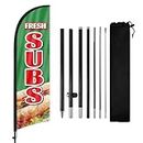 Fresh Subs Advertising Swooper Flag Banner, Fresh Subs Feather Flags with Pole and Ground Stake, Advertising Feather Banners Sign for Fresh Subs Business 8Ft