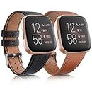 Vancle Leather Bands for Fitbit Versa 2 / Fitbit Versa/Versa Lite/Versa SE, Top Grain Leather Band Replacement Wristbands Straps for Fitbit Versa 2 Smart Watch Women Men
