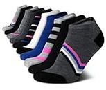 Steve Madden Women's Athletic Socks - 10 Pack Performance Cushion Low Cut Ankle Socks, Size 5-10, Grey/Pink Multi