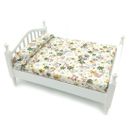Dollhouse Bedroom Wooden Floral Full Size Double Bed 1/12 Miniature Furniture D