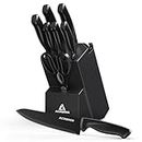 ACOQOOS Knife Set with Block, 10 Piece Stainless Steel Kitchen Knives with Built-in Sharpener for Everyday Kitchen Use