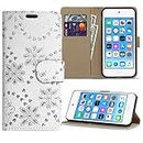 iPod Touch 5 Case, iPod Touch 6 Case, Magnetic Premium Leather Wallet Flip Case Cover Pouch for Apple iPod Touch 5th / 6th Generation with Card Holder Slots & Stand Feature (Butterfly White Diamond)