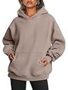 Trendy Queen Womens Oversized Hoodies Fleece Sweatshirts Long Sleeve Sweaters Pullover Fall Clothes with Pocket, Coffee Grey, Medium