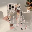 Cute Puppy Cat Case Fr iPhone 15 Plus 14 13 12 11 Pro Max Wristband Back Cover