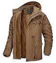 MAGCOMSEN Military Jackets for Men Winter Fleece Lined Cargo Jacket with Hood Warm Cotton Parka Coat