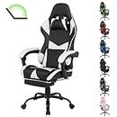 Advwin Gaming Chair with Footrest and 135° Recline Ergonomic Office Chair with Adjustable Headrest Lumbar Pillow Linkage Armrests High Back PU Leather Computer Video Recliner Chair White