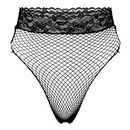 TiaoBug Women's Fishnet Sheer Hi-Cut Brief Panty Thong Floral Lace High Waisted Sexy Underwear Black One Size
