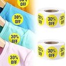 30% promotion labels, labels for reduced goods, discount sales stickers, adhesive labels, round labels, self-adhesive discount stickers in bright yellow, 1,000 round stickers, 2 volumes