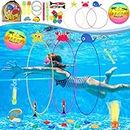 DAUXONE Diving Toys,27 Pcs Pool Toys with Diving Swim Thru Rings for Kids Age 3-12,Dive Sticks,Diving Rings,Diving Gem,Diving Octopus,Pool Torpedo,Mesh Bag Include