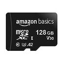 Amazon Basics Carte Mémoire MicroSDXC, 128 gb, avec Adaptateur SD, A2, U3, vitesse de lecture maximale de 100 Mo/s, Noir