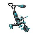 Globber 4 in 1 Explorer Trike and Balance Bike with Harness and Seat - Adjustable Sunshade - Parental Steering Handle - Safety Steering Lock System- Suitable from 10 Months - 2 Year Warranty (Teal)