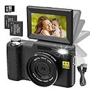 Kmnuiey Camera, 4K Digital Camera for Photography with 3'' 180°Flip Screen, Autofocus 48MP Video Cameras for YouTube with 16X Digital Zoom, 2 Batteriy