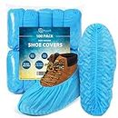 squish Shoe Covers Non Slip, 100 Pack(50 Pairs) Thick Extra Disposable Boot Covers Slip Proof Shoe Cover for Indoors Recyclable Durable Protector Covers Fits Virtually Most Shoes(Blue)