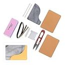 3NH® Leather Material Bag, Simple Material Bag DIY Leather Material Bag Hand-Made 1 Box with Tools for Making Card Hold(Khaki + Fog Wax Black)
