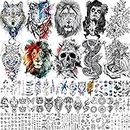 LEIAOLY 53 pieces of tattoo stickers Half arm temporary tattoo waterproof and durable, Halloween skull false temporary tattoos War wolf watercolor flower tattoo star decal