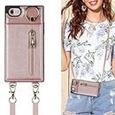 Jaorty iPhone 6s / 6 Case with Card Holder for Women,Crossbody Wallet Case for iPhone 6s/6 with Strap,[Ring Holder Kickstand] Lanyard Leather PU Magnetic Clasp Zipper Purse,4.7" Pink