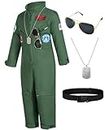 Kids Fighter Pilot Costume - Air Force Flight Suit Roleplay Dress Up with Aviator Accessories for Girls Boys, Army Green, 2-3 Years