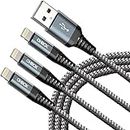 Heavy Duty 6FT 3Pack iPhone Charger Cable, Lightning Cable 6 Foot Braided Fast Charging Cords Long USB Cable Compatible with iPhone 14/13/12/11 Pro Max/X/XS/XR/8 Plus/7 Pus/ 6s Plus/5 SE/iPad Mini/Air